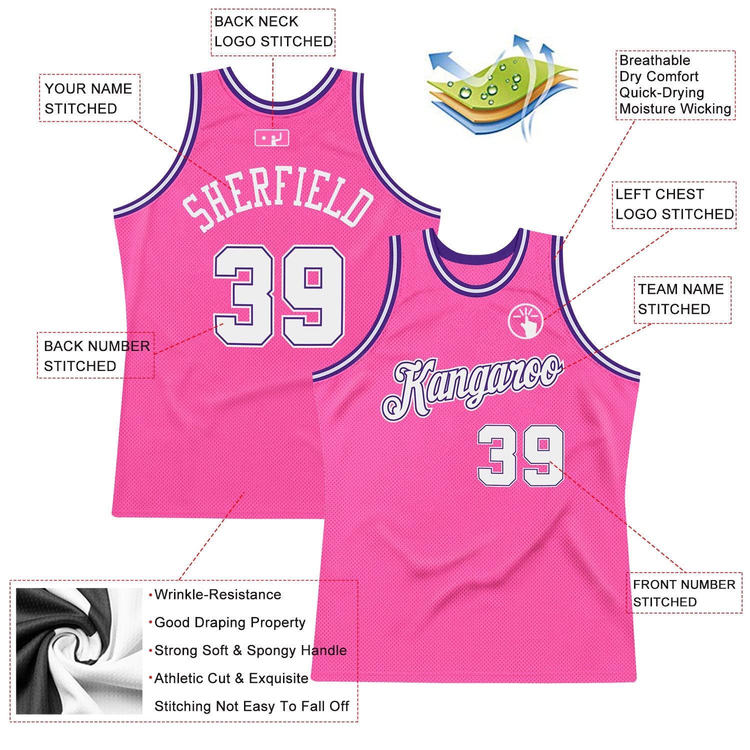 Custom Pink White-Purple Authentic Throwback Basketball Jersey - Sky-Custom