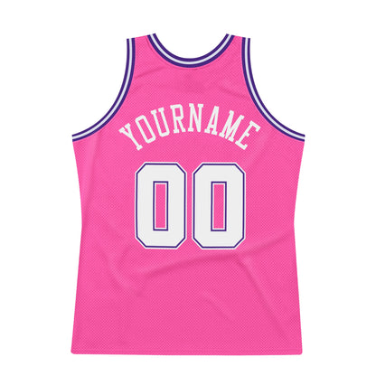 Custom Pink White-Purple Authentic Throwback Basketball Jersey - Sky-Custom