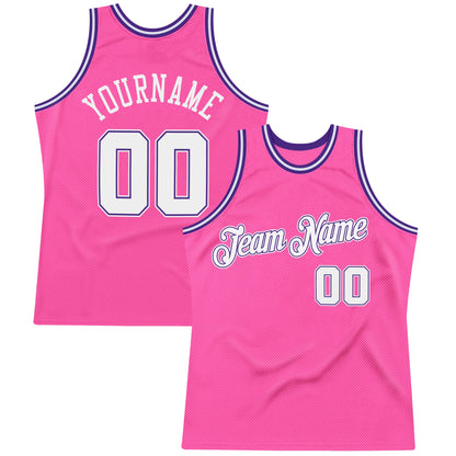 Custom Pink White-Purple Authentic Throwback Basketball Jersey - Sky-Custom