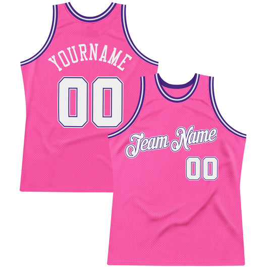 Custom Pink White-Purple Authentic Throwback Basketball Jersey - Sky-Custom