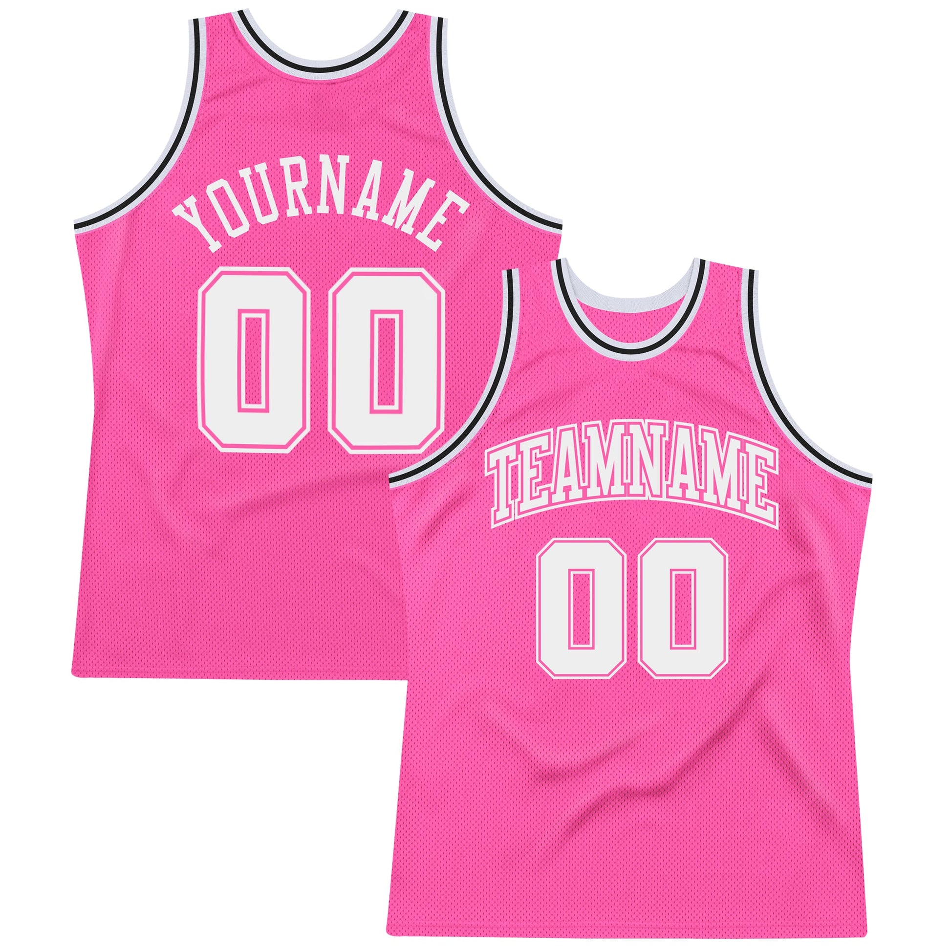 Custom Pink White-Black Authentic Throwback Basketball Jersey - Sky-Custom