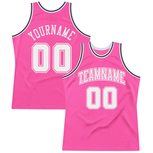 Custom Pink White-Black Authentic Throwback Basketball Jersey - Sky-Custom