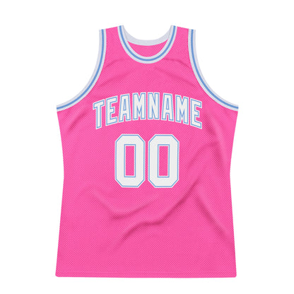 Custom Pink White-Light Blue Authentic Throwback Basketball Jersey - Sky-Custom