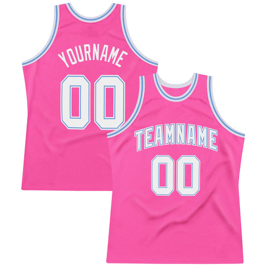Custom Pink White-Light Blue Authentic Throwback Basketball Jersey - Sky-Custom