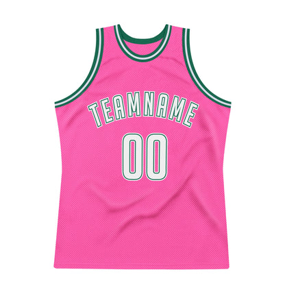 Custom Pink White-Kelly Green Authentic Throwback Basketball Jersey - Sky-Custom