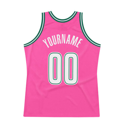 Custom Pink White-Kelly Green Authentic Throwback Basketball Jersey - Sky-Custom