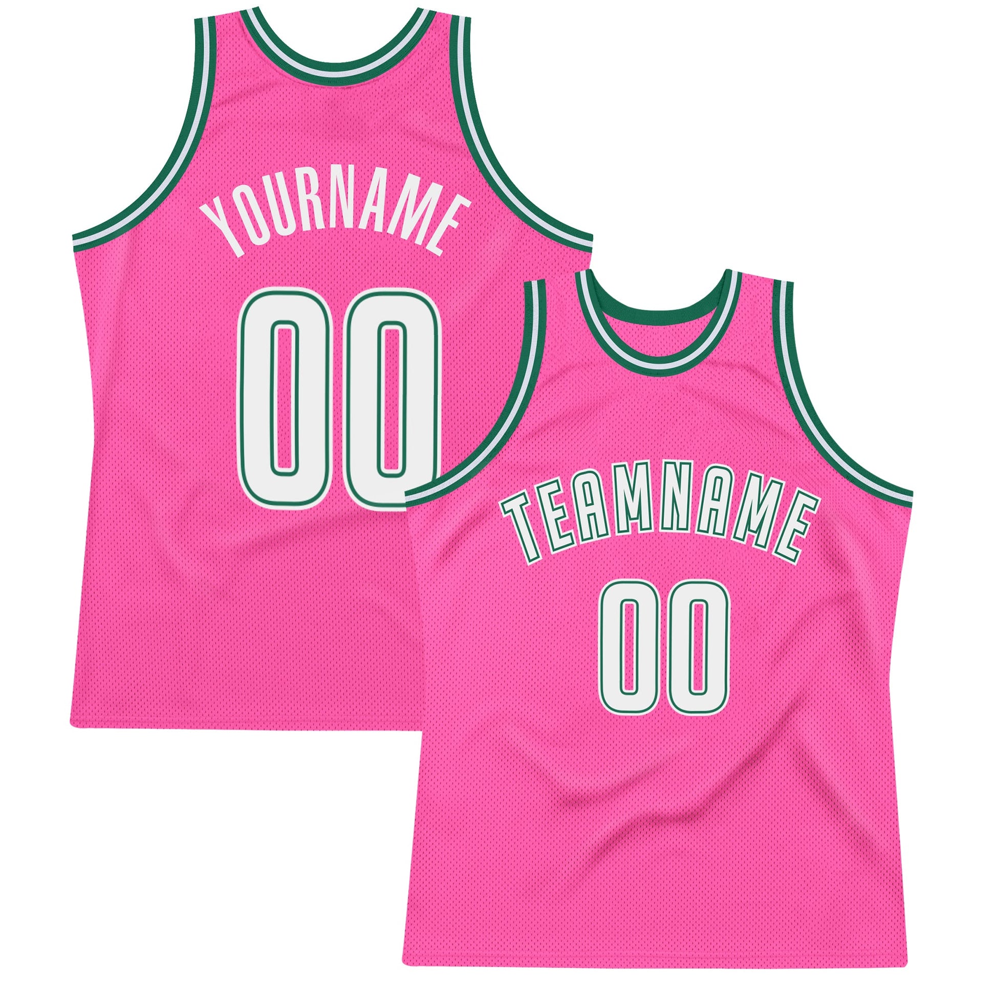Custom Pink White-Kelly Green Authentic Throwback Basketball Jersey - Sky-Custom