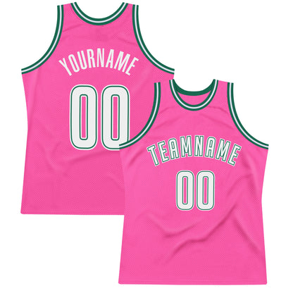 Custom Pink White-Kelly Green Authentic Throwback Basketball Jersey - Sky-Custom