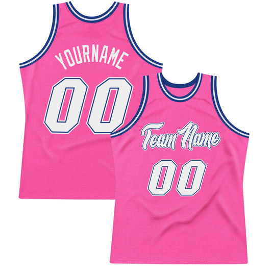 Custom Pink White-Royal Authentic Throwback Basketball Jersey - Sky-Custom