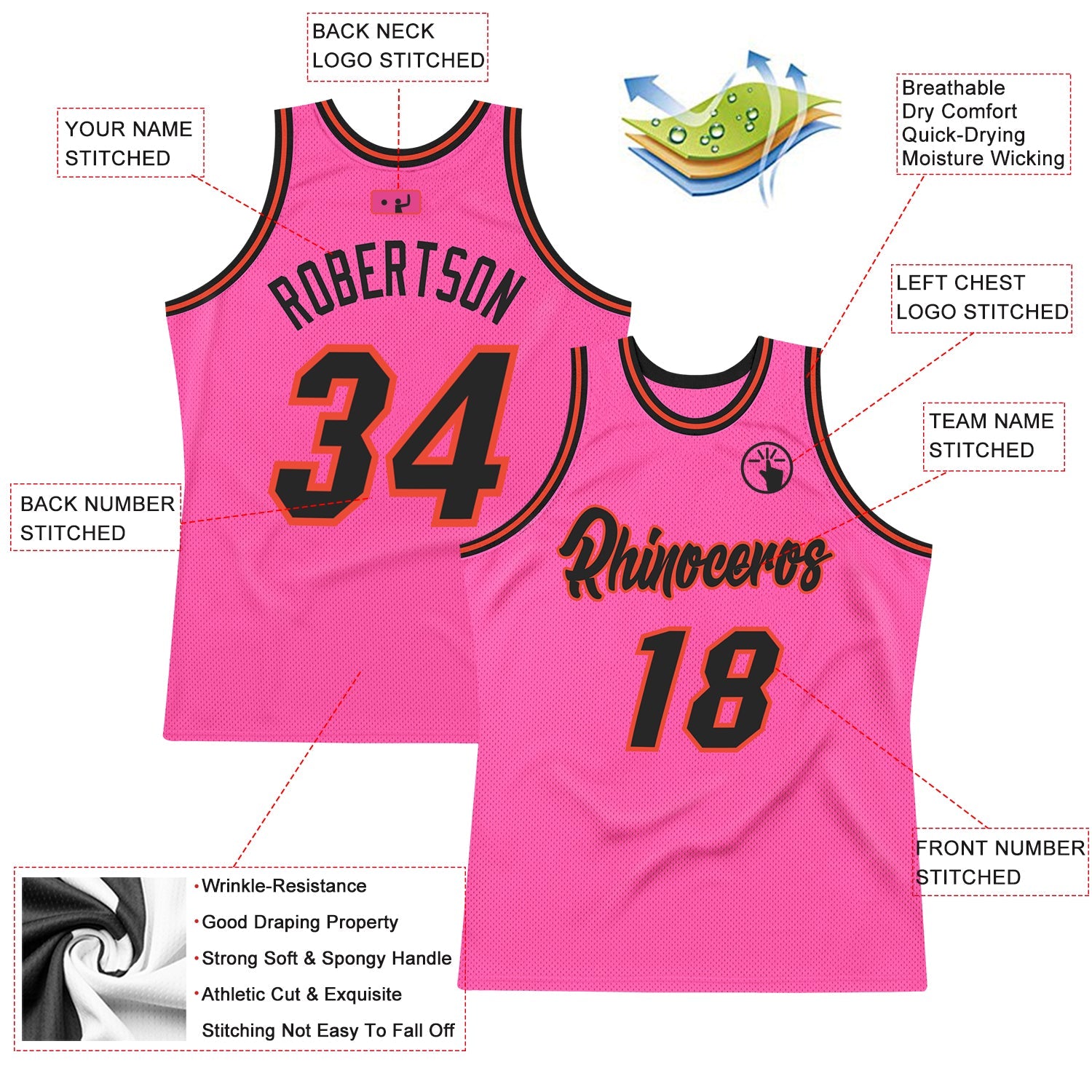 Custom Pink Black-Orange Authentic Throwback Basketball Jersey - Sky-Custom