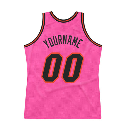 Custom Pink Black-Orange Authentic Throwback Basketball Jersey - Sky-Custom