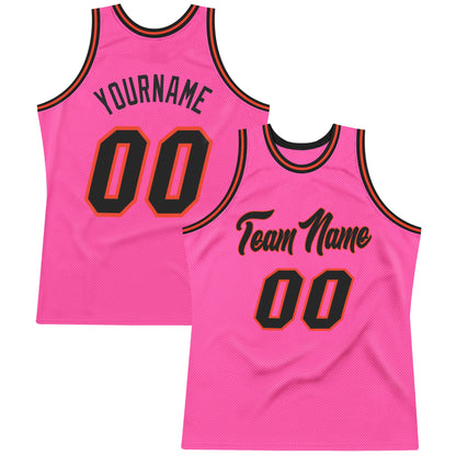Custom Pink Black-Orange Authentic Throwback Basketball Jersey - Sky-Custom