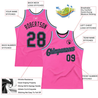 Custom Pink Black-Light Blue Authentic Throwback Basketball Jersey - Sky-Custom