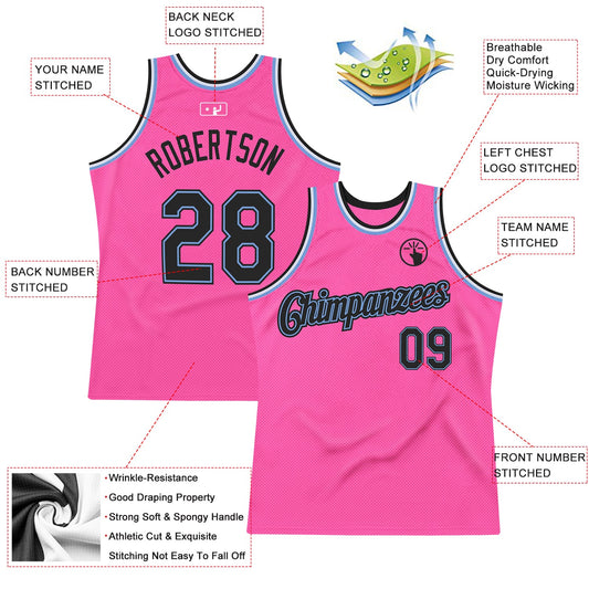 Custom Pink Black-Light Blue Authentic Throwback Basketball Jersey - Sky-Custom