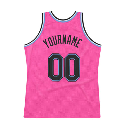 Custom Pink Black-Light Blue Authentic Throwback Basketball Jersey - Sky-Custom