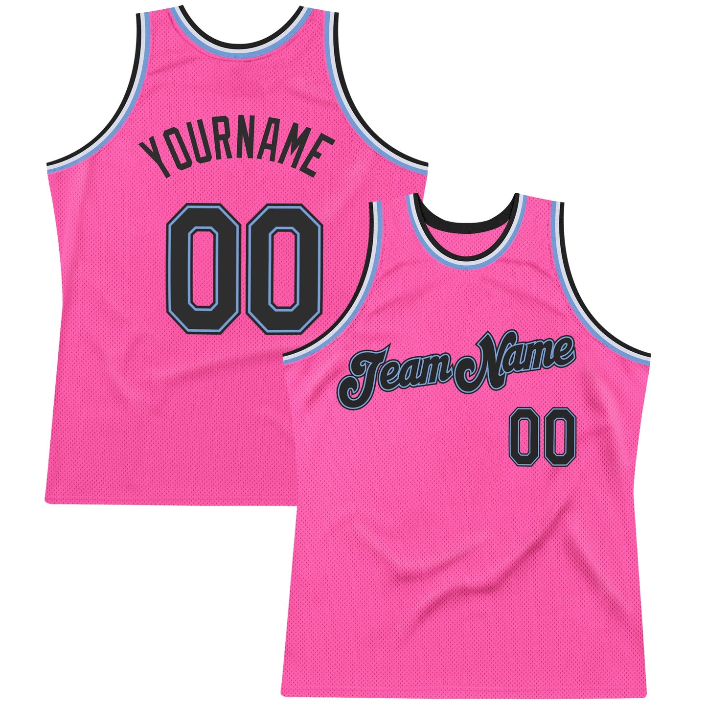 Custom Pink Black-Light Blue Authentic Throwback Basketball Jersey - Sky-Custom