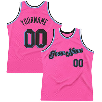 Custom Pink Black-Light Blue Authentic Throwback Basketball Jersey - Sky-Custom