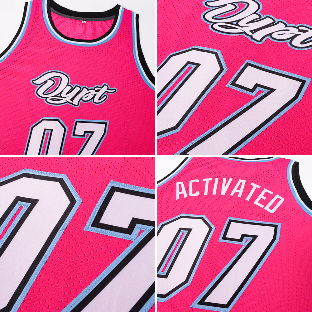 Custom Pink White-Light Blue Authentic Throwback Basketball Jersey - Sky-Custom