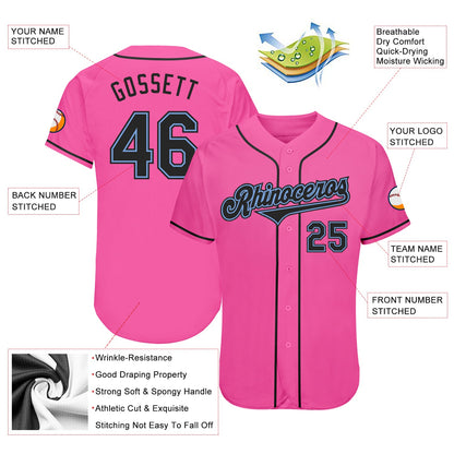Custom Pink Black-Light Blue Authentic Baseball Jersey - Sky-Custom