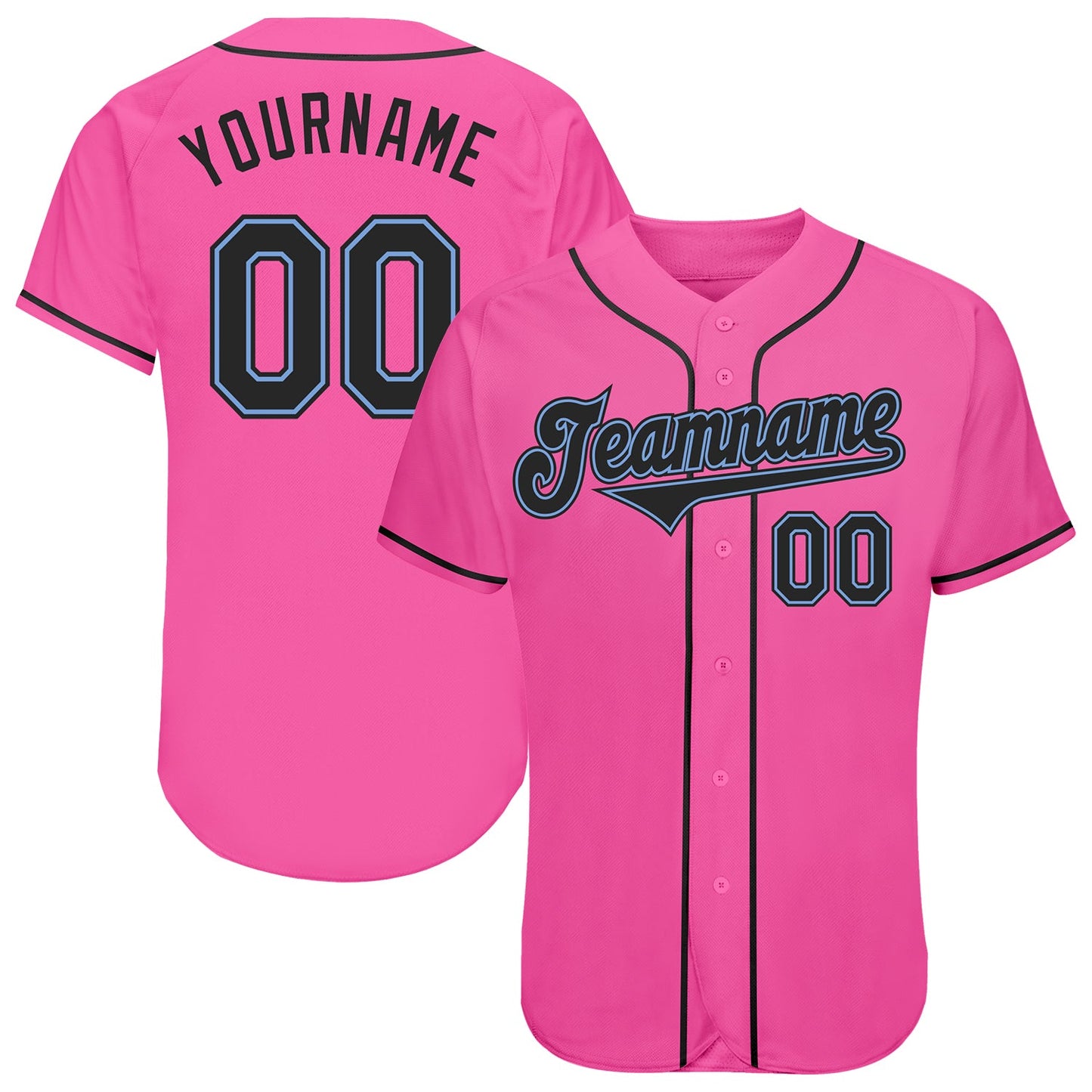 Custom Pink Black-Light Blue Authentic Baseball Jersey - Sky-Custom