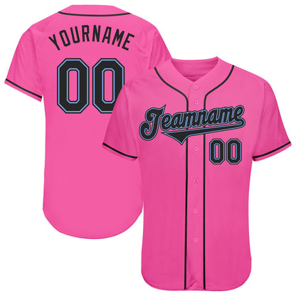 Custom Pink Black-Light Blue Authentic Baseball Jersey - Sky-Custom