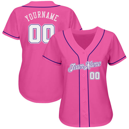 Custom Pink White-Purple Authentic Baseball Jersey - Sky-Custom