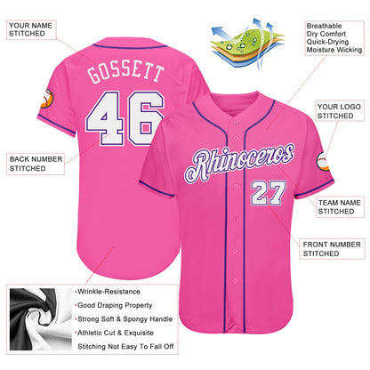 Custom Pink White-Purple Authentic Baseball Jersey - Sky-Custom