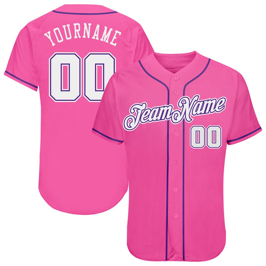 Custom Pink White-Purple Authentic Baseball Jersey - Sky-Custom