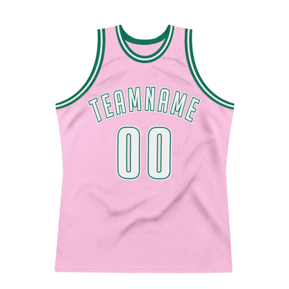 Custom Light Pink White-Kelly Green Authentic Throwback Basketball Jersey - Sky-Custom
