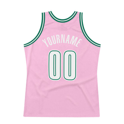 Custom Light Pink White-Kelly Green Authentic Throwback Basketball Jersey - Sky-Custom