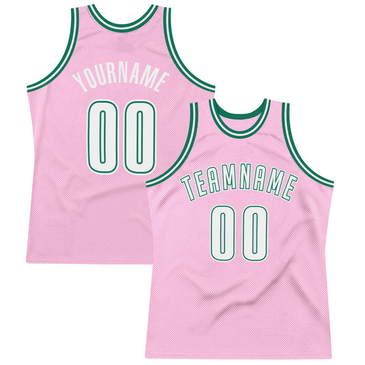 Custom Light Pink White-Kelly Green Authentic Throwback Basketball Jersey - Sky-Custom