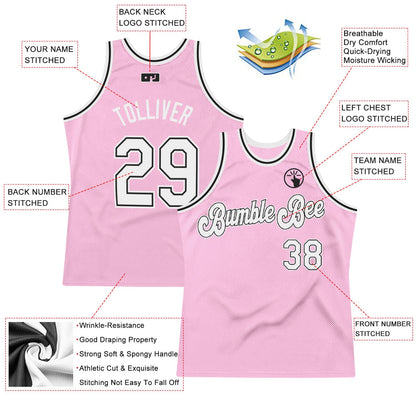 Custom Light Pink White-Black Authentic Throwback Basketball Jersey - Sky-Custom