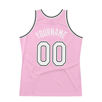 Custom Light Pink White-Black Authentic Throwback Basketball Jersey - Sky-Custom