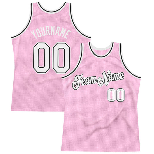 Custom Light Pink White-Black Authentic Throwback Basketball Jersey - Sky-Custom