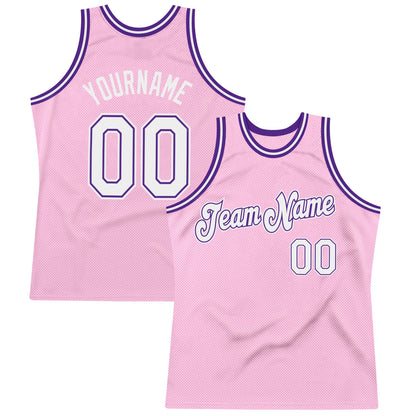 Custom Light Pink White-Purple Authentic Throwback Basketball Jersey - Sky-Custom