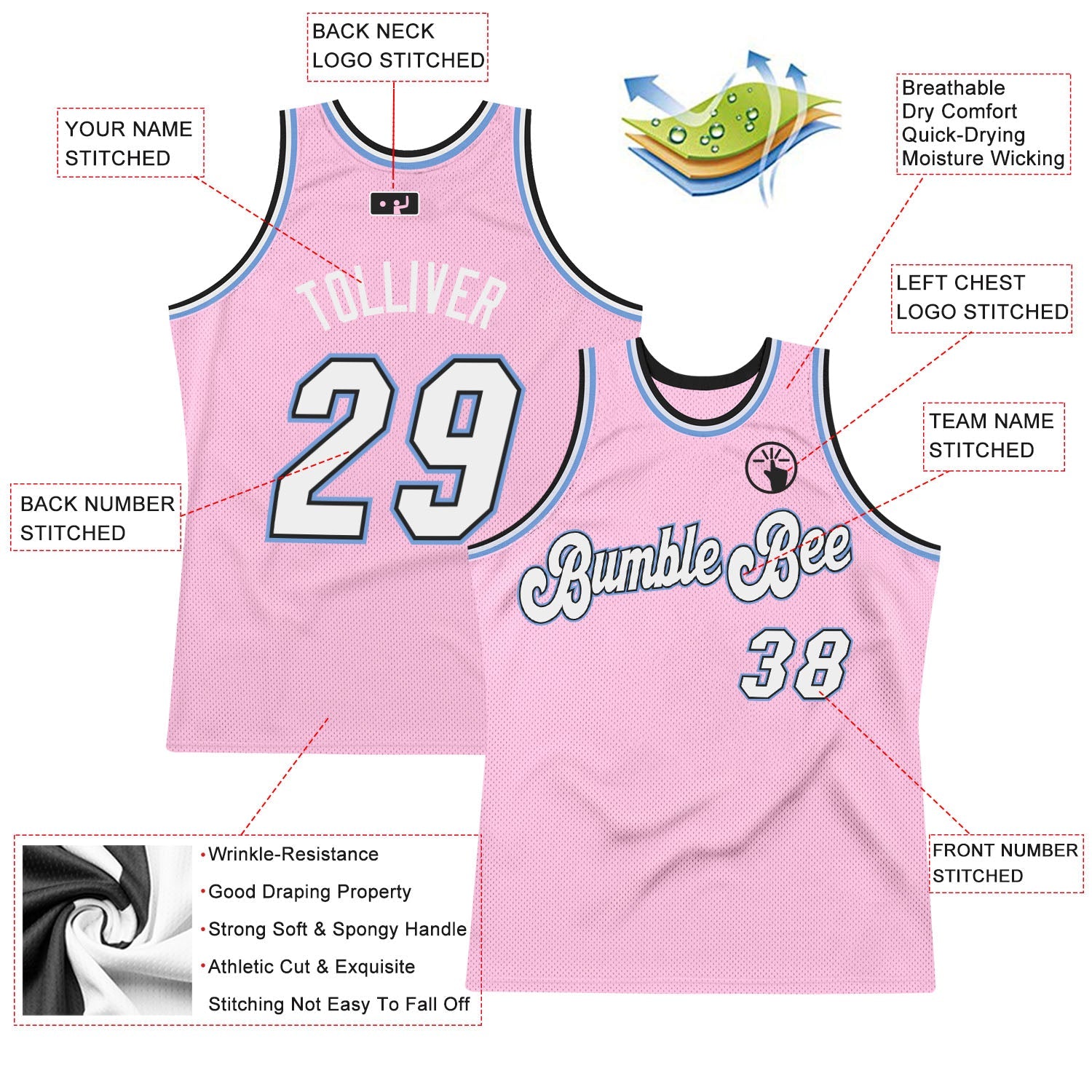 Custom Light Pink White-Light Blue Authentic Throwback Basketball Jersey - Sky-Custom