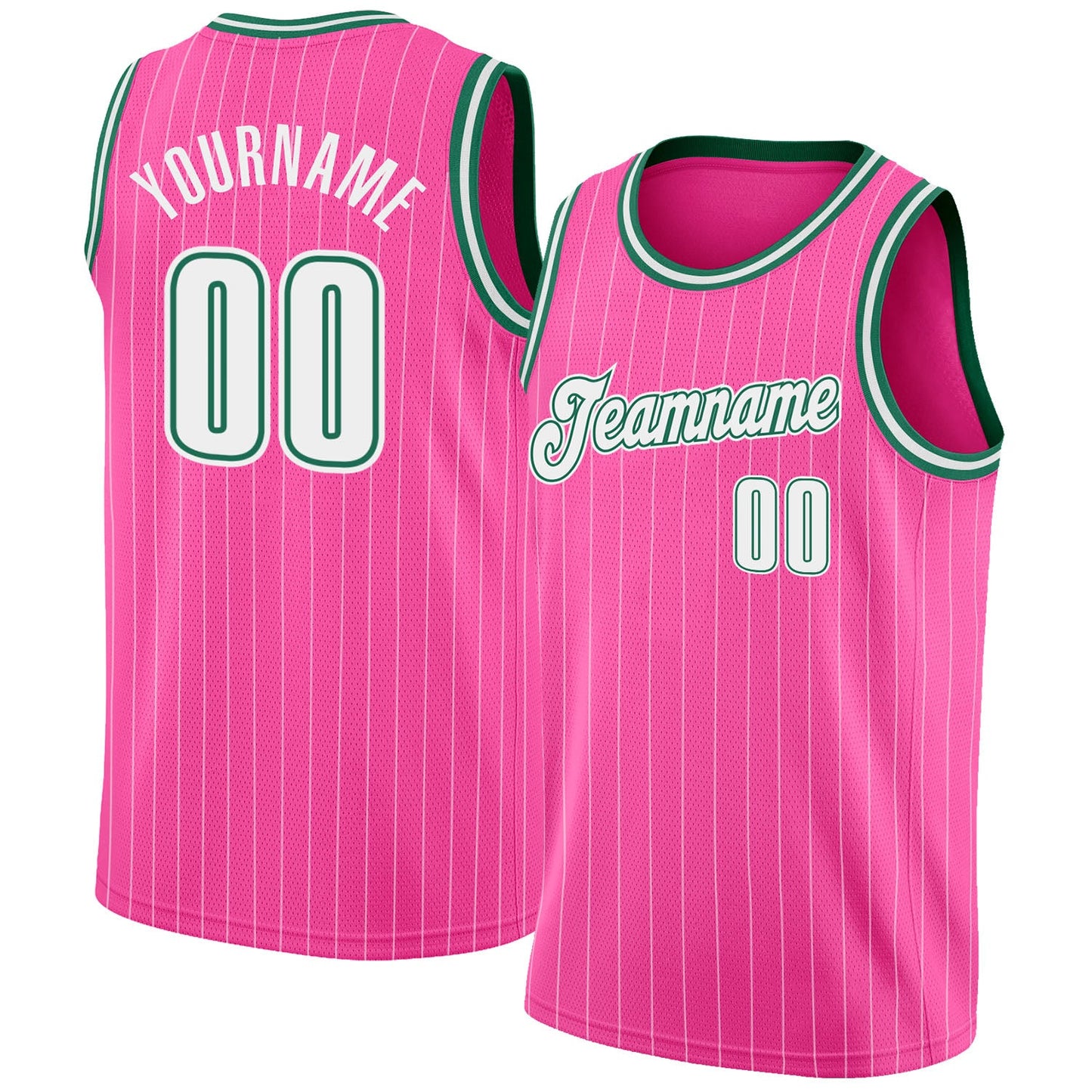 Custom Pink White Pinstripe White-Kelly Green Authentic Basketball Jersey - Sky-Custom