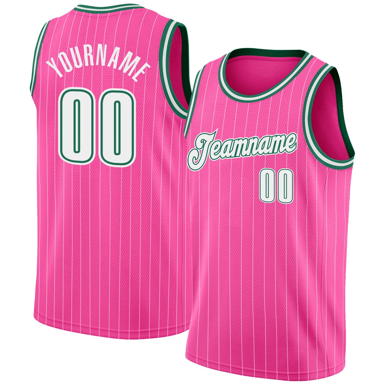 Custom Pink White Pinstripe White-Kelly Green Authentic Basketball Jersey - Sky-Custom