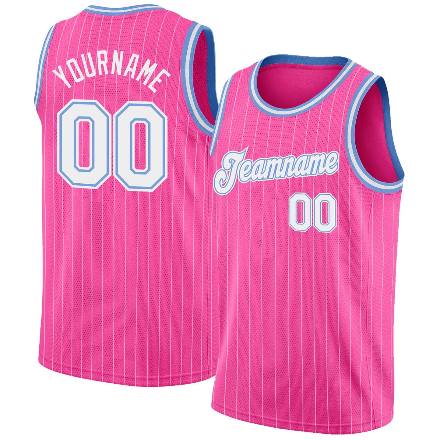 Custom Pink White Pinstripe White-Light Blue Authentic Basketball Jersey - Sky-Custom