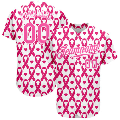 Custom Pink Pink-White 3D Pattern Design Breast Cancer Authentic Baseball Jersey - Sky-Custom