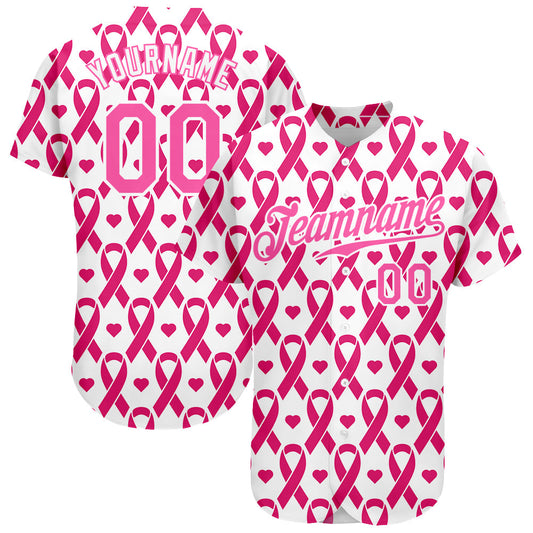 Custom Pink Pink-White 3D Pattern Design Breast Cancer Authentic Baseball Jersey - Sky-Custom