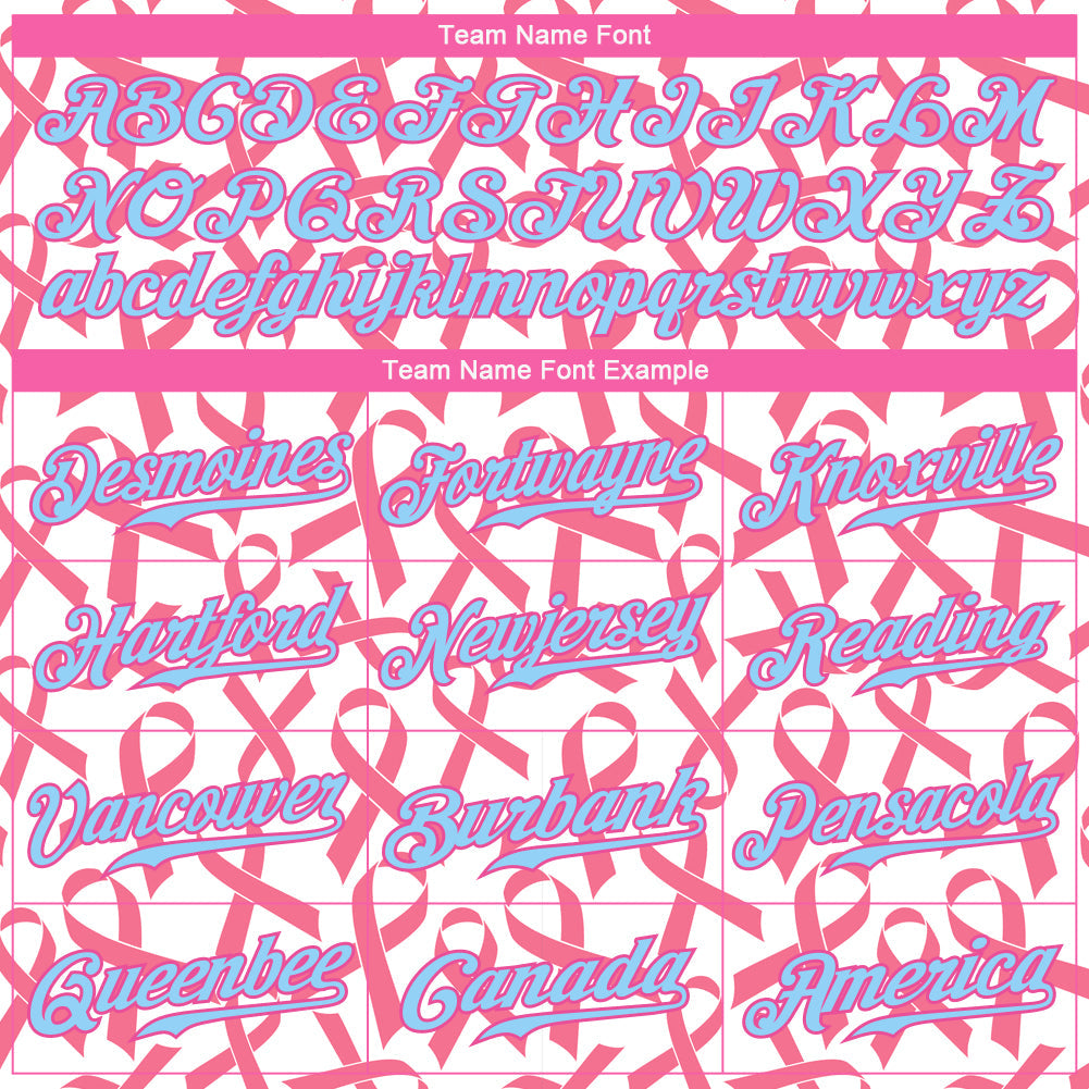 Custom Pink Light Blue-Pink 3D Pattern Design Breast Cancer Authentic Baseball Jersey - Sky-Custom