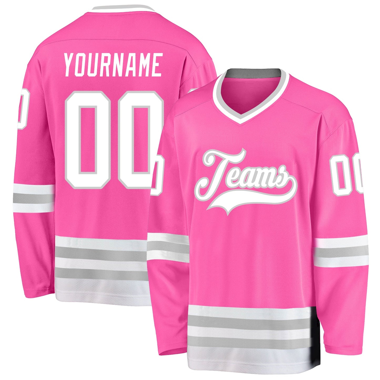 Custom Pink White-Gray Hockey Jersey - Sky-Custom