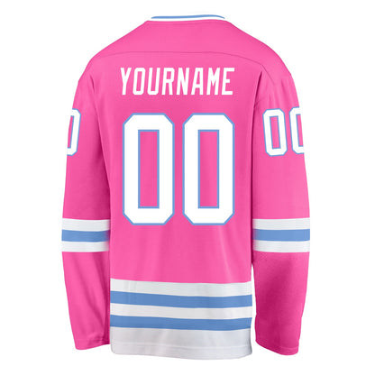 Custom Pink White-Light Blue Hockey Jersey - Sky-Custom