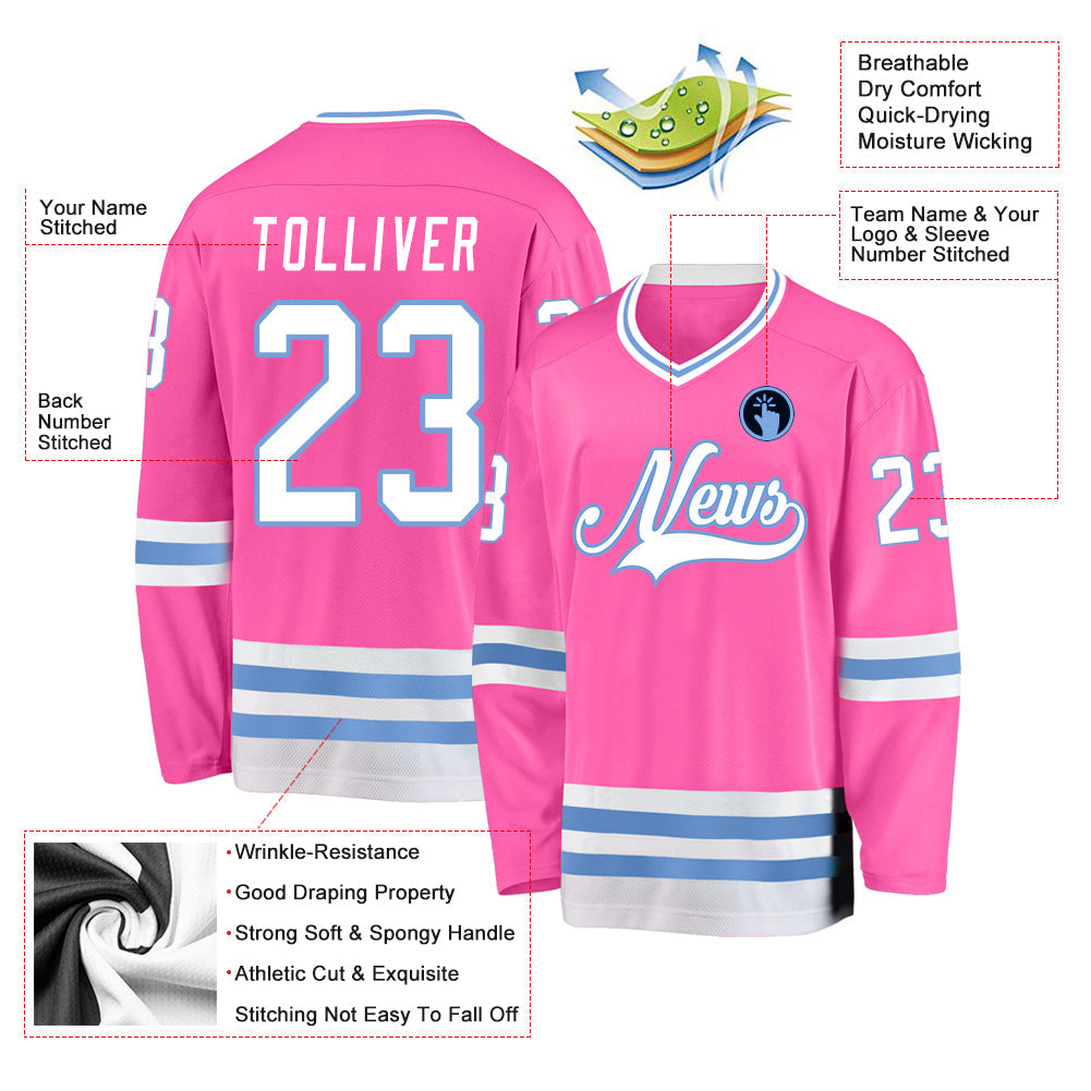 Custom Pink White-Light Blue Hockey Jersey - Sky-Custom