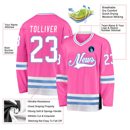 Custom Pink White-Light Blue Hockey Jersey - Sky-Custom