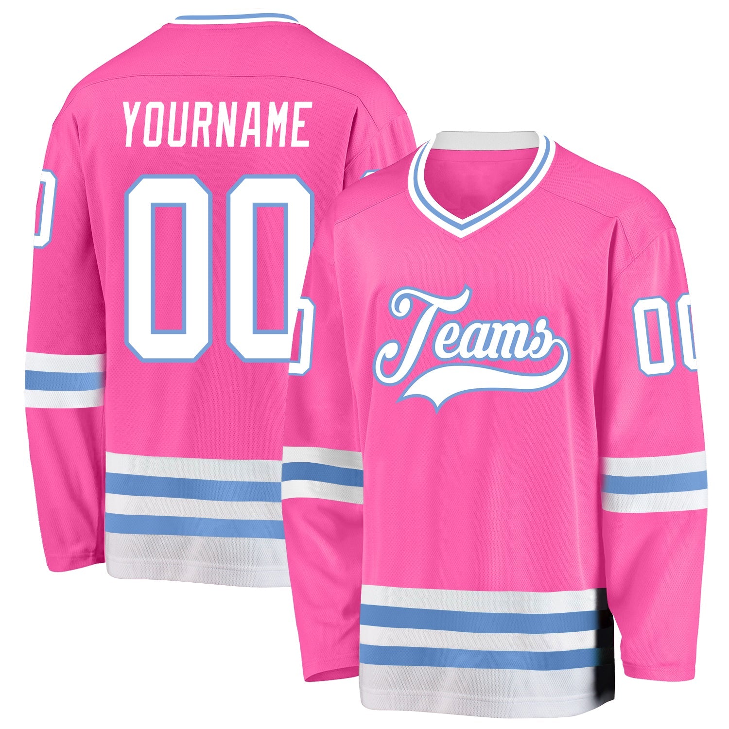 Custom Pink White-Light Blue Hockey Jersey - Sky-Custom