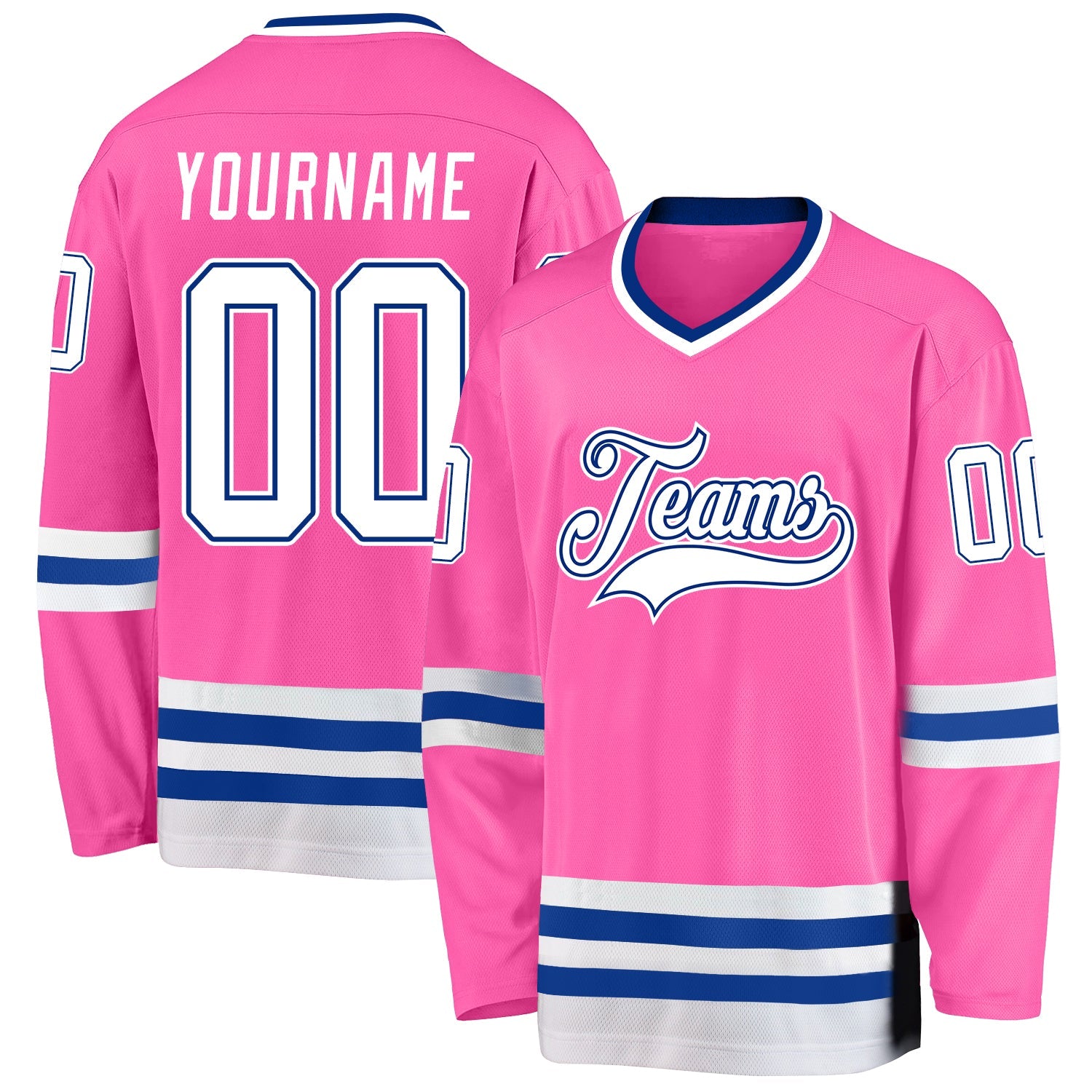 Custom Pink White-Royal Hockey Jersey - Sky-Custom