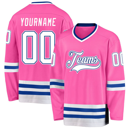 Custom Pink White-Royal Hockey Jersey - Sky-Custom