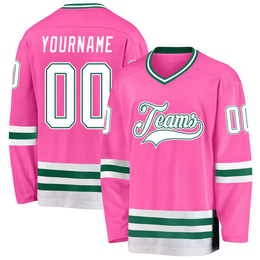 Custom Pink White-Kelly Green Hockey Jersey - Sky-Custom